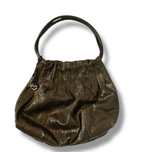 Brighton Bronze Breelan Snake Print Pleated Leather Shoulder Bag Large